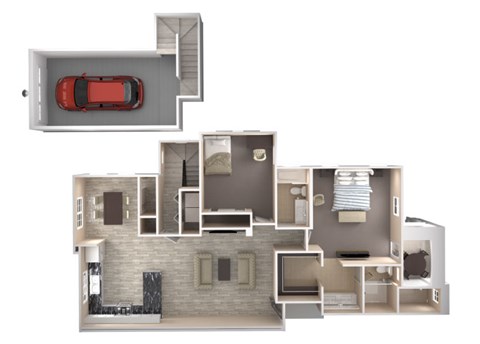 Floor plan for 2 beds, 2 baths, 1383 sqft
